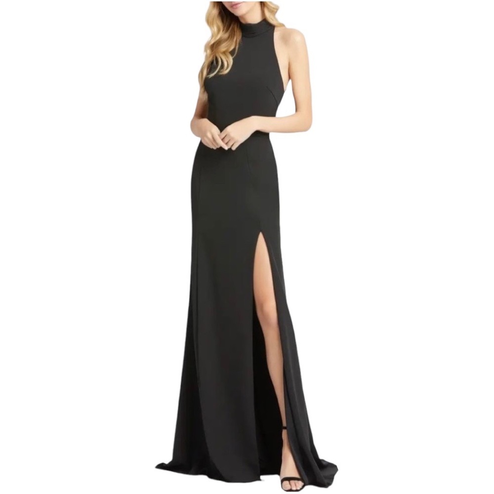 Mac Duggal Sleeveless Halter Mock Neck Gown
